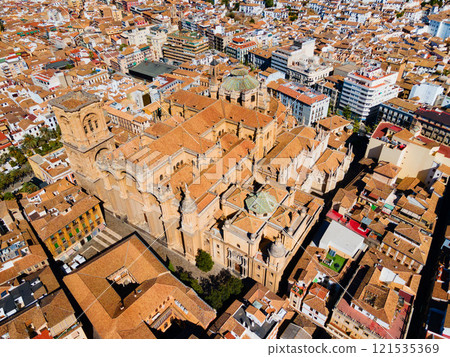 Granada Cathedral city aerial panoramic view in Spain 121535369