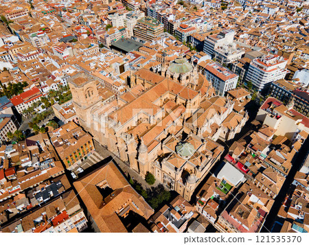 Granada Cathedral city aerial panoramic view in Spain 121535370