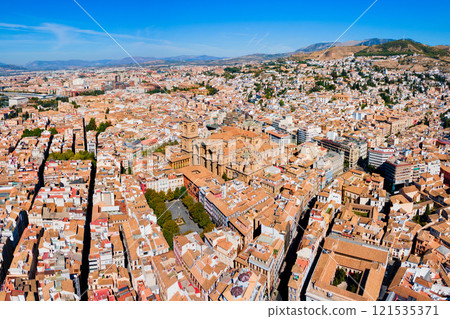 Granada Cathedral city aerial panoramic view in Spain Granada Cathedral city aerial panoramic view in Spain 121535371