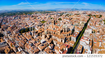 Granada Cathedral city aerial panoramic view in Spain Granada Cathedral city aerial panoramic view in Spain 121535372