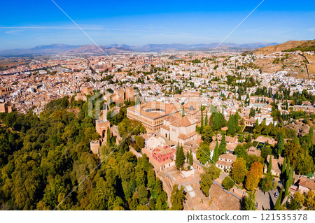 The Alhambra aerial panoramic view in Granada, Spain 121535378