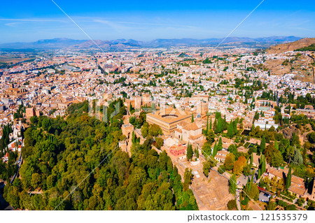 The Alhambra aerial panoramic view in Granada, Spain 121535379