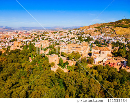 The Alhambra aerial panoramic view in Granada, Spain 121535384