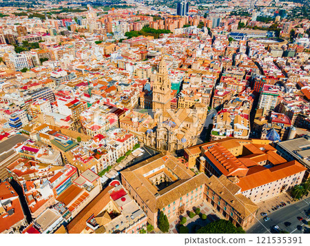 Saint Mary Cathedral aerial panoramic view in Murcia 121535391