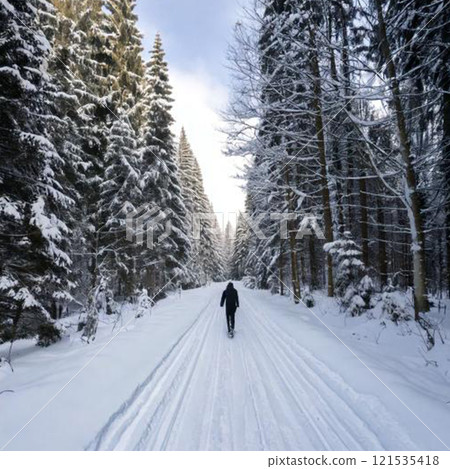 Person walking on snowy road 2 121535418