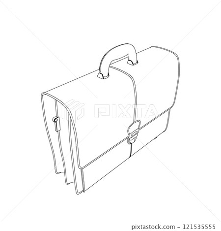 Outline of a suitcase from black lines isolated on a white background. Isometric view. Vector illustration. 121535555