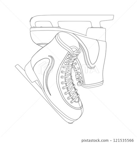 Outline of skates for skating on ice from black lines isolated on white background. Vector illustration. Outline of skates for skating on ice from black lines isolated on white background. Vector illustration. 121535566