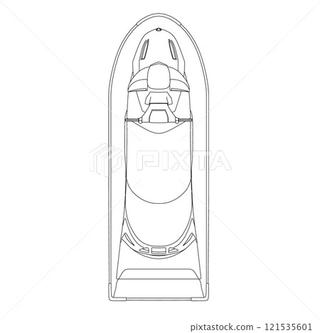 Outline of a water scooter from black lines isolated on a white background. View from above. Vector illustration. 121535601