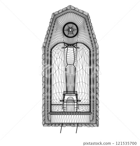 Wireframe of the boat on a pillow with a propeller from black lines isolated on a white background. View from above. 3D. Vector illustration. 121535700