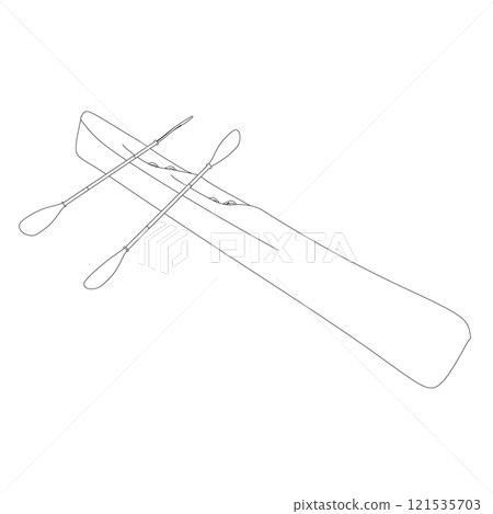Outline of a canoe with oars from black lines isolated on a white background. Vector illustration. 121535703