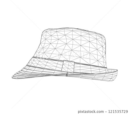 Summer hat frame from black lines isolated on white background. Side view. 3D. Vector illustration. 121535729