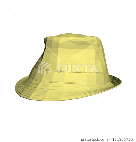 Polygonal yellow summer hat isolated on white background. Perspective view. 3D. Vector illustration. Polygonal yellow summer hat isolated on white background. Perspective view. 3D. Vector illustration. 121535730
