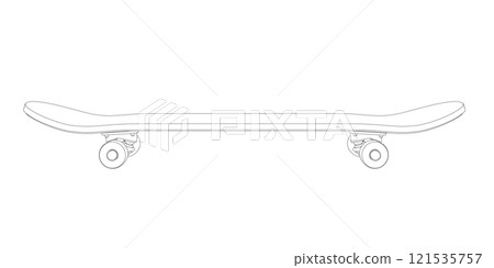 Skateboard outline from black lines isolated on white background. Side view. Vector illustration. Skateboard outline from black lines isolated on white background. Side view. Vector illustration. 121535757