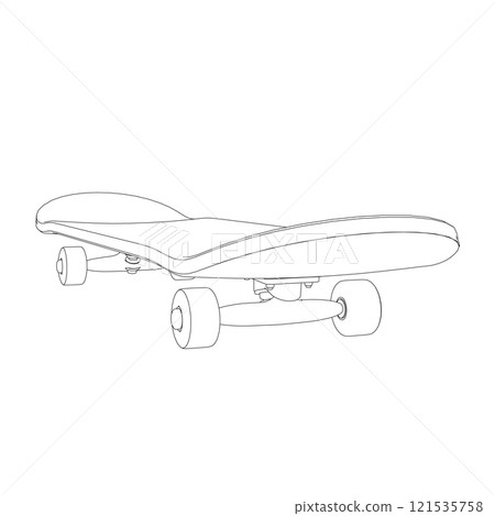 Skateboard outline from black lines isolated on white background. Perspective view. Vector illustration. 121535758