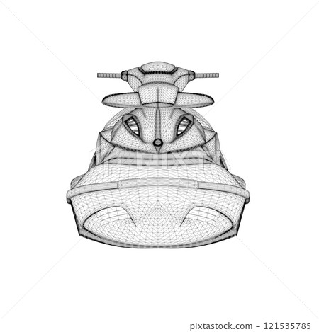 Water scooter wireframe from black lines isolated on white background. Front view. 3D. Vector illustration. 121535785