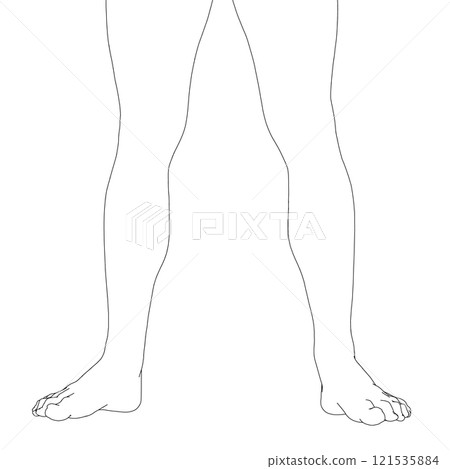 The contour of the legs of a man from black lines isolated on a white background. Men's legs spaced shoulder-width apart. Vector illustration. The contour of the legs of a man from black lines isolated on a white background. Men's legs spaced shoulder-width apart. Vector illustration. 121535884