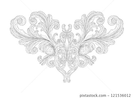Decorative ornament wireframe made of black lines isolated on white background. Vector illustration. 121536012