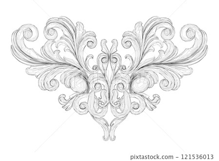 Outline of a decorative ornament from black lines isolated on a white background. Vector illustration. 121536013
