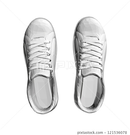 Polygonal model of gray sports sneakers isolated on a white background. View from above. 3D. Vector illustration. 121536078