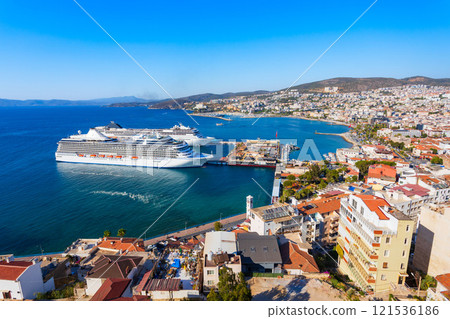 Kusadasi city aerial panoramic view in Aydin Province, Turkey Kusadasi city aerial panoramic view in Aydin Province, Turkey 121536186