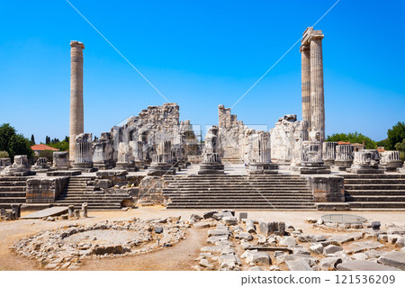 Temple of Apollo ruins at Didyma ancient sanctuary in Didim city in Turkey 121536209