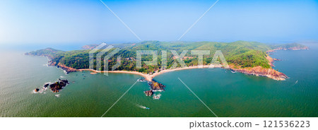 Om Beach aerial panoramic view in Gokarna, India Om Beach aerial panoramic view in Gokarna, India 121536223