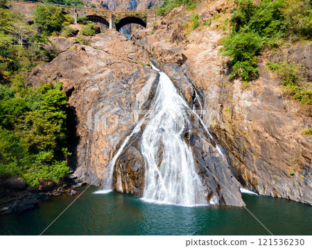 Dudhsagar Falls aerial panoramic view in Goa, India 121536230