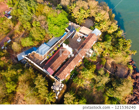 Fort Tiracol aerial panoramic view in Goa, India 121536240