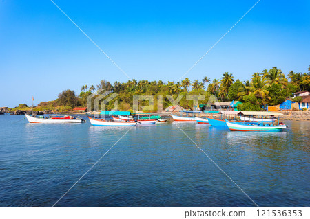 Boats at the Colomb Beach in Goa, India 121536353