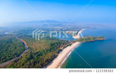 Galgibaga Beach aerial panoramic view in Goa, India 121536383