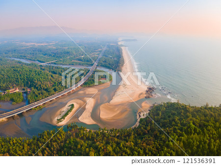 Galgibaga Beach aerial panoramic view in Goa, India 121536391