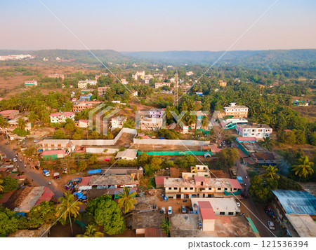 Arambol village aerial panoramic view in Goa, India 121536394