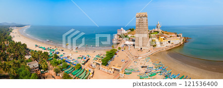 Murudeshwara Temple aerial panoramic view in India 121536400