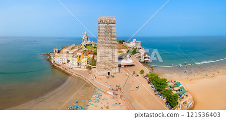 Murudeshwara Temple aerial panoramic view in India 121536403