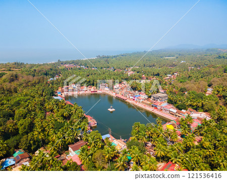 Koti Teertha pond aerial panoramic view in Gokarna 121536416