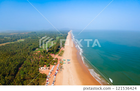 Gokarna Beach aerial panoramic view in India 121536424
