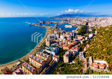 Malaga city aerial panoramic view in Andalusia, Spain 121536446