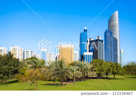 Corniche Park and Abu Dhabi city skyline in United Arab Emirates 121536467