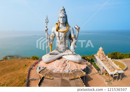 Murudeshwara Temple aerial panoramic view in India 121536507