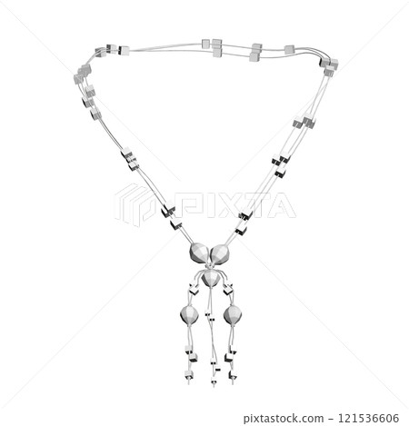 Polygonal model of a necklace with stones isolated on a white background. Front view. 3D. Vector illustration. 121536606