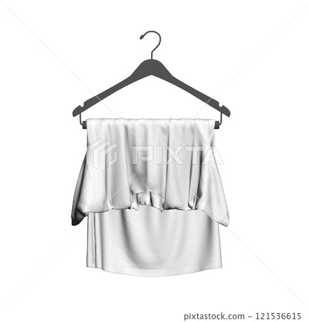 Polygonal model of a white t-shirt hanging on a hanger isolated on a white background. Front view. 3D. Vector illustration. 121536615
