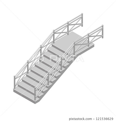 Polygonal gray staircase model isolated on white background. Isometric view. 3D. Vector illustration. 121536629