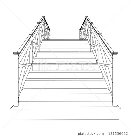 Staircase outline from black lines isolated on white background. Bottom view. 3D. Vector illustration. 121536632