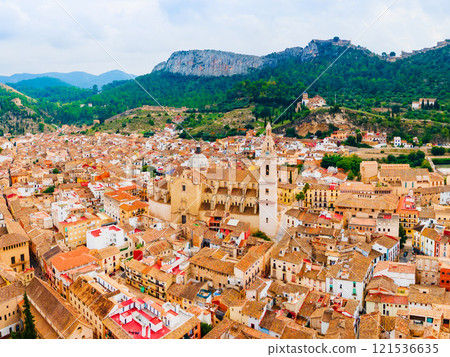 Collegiate Basilica of Xativa aerial panoramic view, Spain Collegiate Basilica of Xativa aerial panoramic view, Spain 121536635