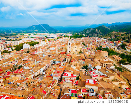 Collegiate Basilica of Xativa aerial panoramic view, Spain 121536638