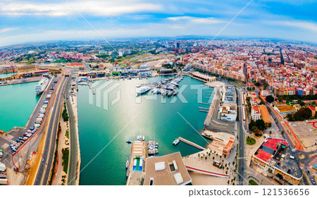 Valencia city port aerial panoramic view, Spain Valencia city port aerial panoramic view, Spain 121536656