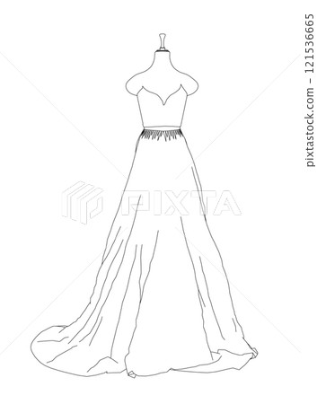 Contour of a wedding dress on a mannequin from black lines isolated on a white background. Front view. 3D. Vector illustration. Contour of a wedding dress on a mannequin from black lines isolated on a white background. Front view. 3D. Vector illustration. 121536665