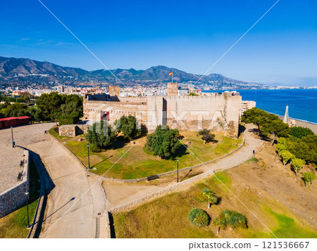 Sohail Castle aerial panoramic view in Fuengirola, Spain 121536667