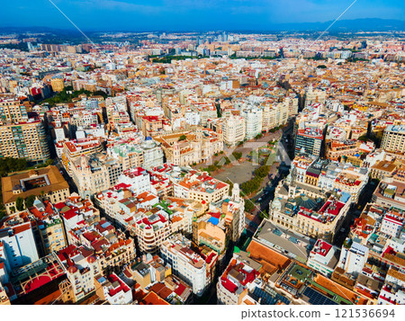 Valencia city aerial panoramic view in Spain Valencia city aerial panoramic view in Spain 121536694
