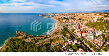 Tarragona city aerial panoramic view in Spain 121536719